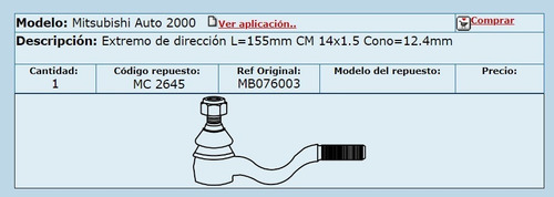 Extremo De Direccion Mitsubishi Auto 1600 2000 L 200