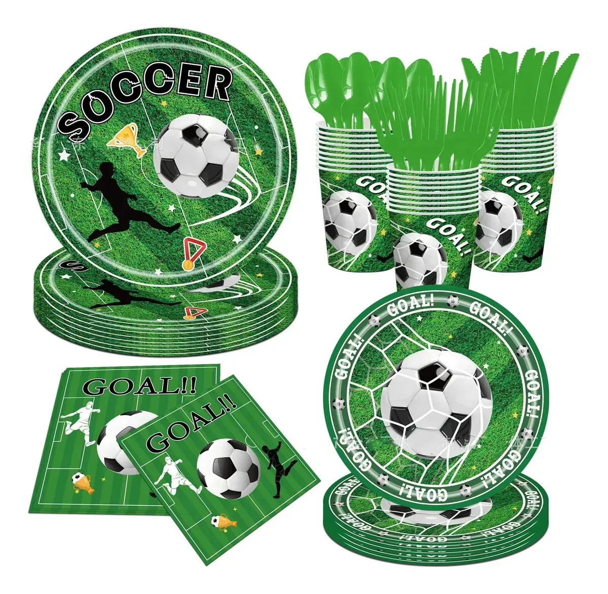 Kit Vajilla Desechable para 25 Personas, HAMAGADES, 176 Piezas, con Diseño de Fútbol