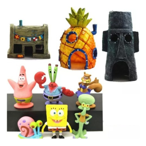 Kit De 9 Figuras De Bob Esponja Con Adorno De Paisaje De Pe