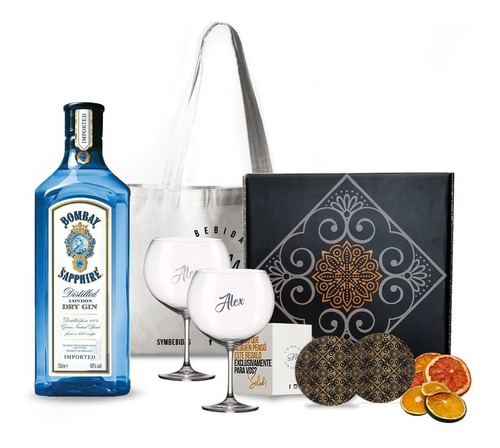 Kit Regalo Gin Bombay Sapphire. Box + 2 Copas Transparentes