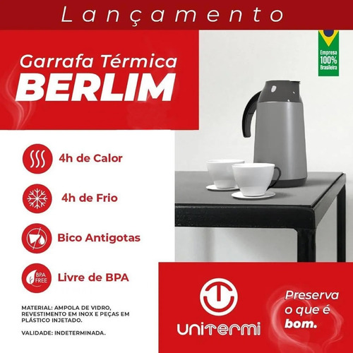 Imagem 3 de 8 de Garrafa Térmica 600ml Aço Inox Bule Mesa P/ Café Água Leite