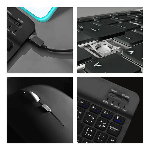 Teclado Sem Fio Bluetooth Recarregável Com Mouse - Preto