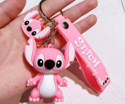 Chaveiro Stitch Rosa, 3d, Robusto, 6,3cm X 5,2cm, Com Alça