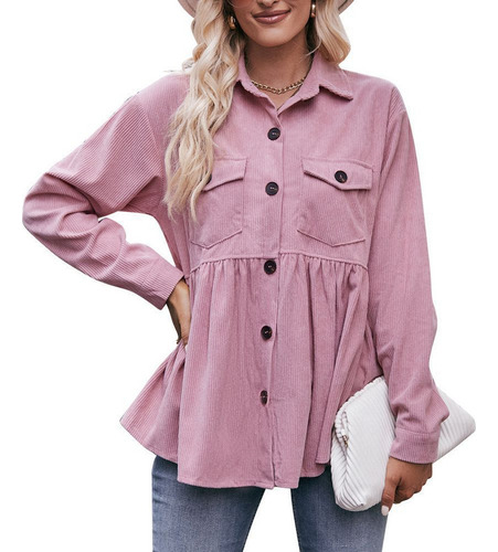 Camisa De Pana Elegante De Cercanías Con Solapa Para Mujer