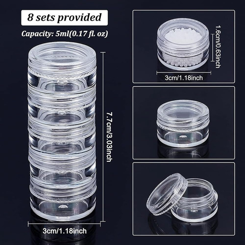 Recipientes De Plástico Redondos Apilables De 5 G/5 Ml, 8 Co