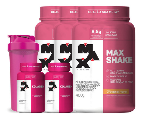 3x Max Shake + 2x Colágeno - Max Titanium + Brinde