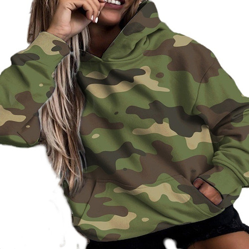 B Sudadera De Manga Larga Con Capucha Con Estampado Camuflaje