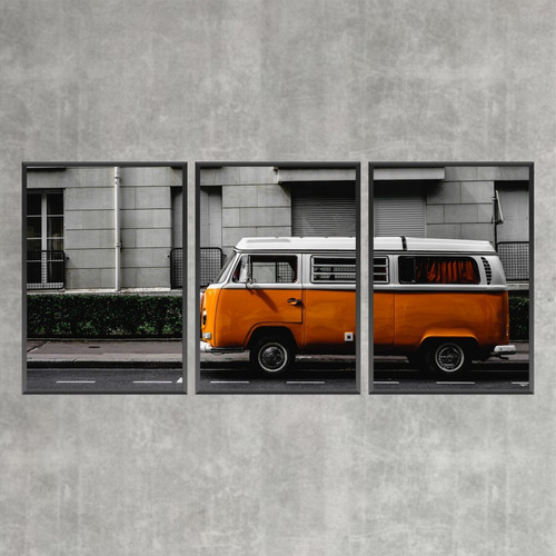 Conjunto De 3 Quadros Kombi Amarela 32x45