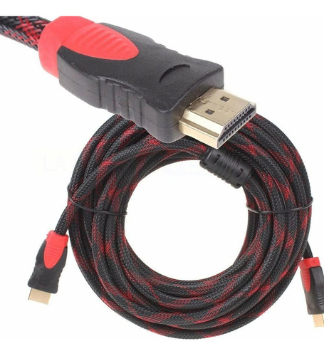 Cable Hdmi 3m Enmallado Hd 4k Doble Filtro Negro Rojo