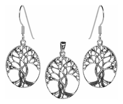 Conjunto De Plata 925 Medallón De Árbol