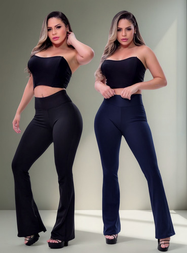 Kit 2 Calça Flare Bailarina Suplex Tecido Grosso Cós Alto