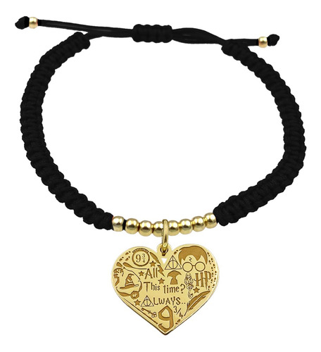 Pulsera Bolita Corazon Harry Potter Plata 925 Baño Oro 24k N