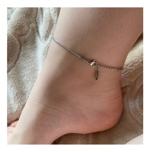 Imagen 10 de 10 de Pulsera De Tobillo Pie Mujer De Acero Panza De Víbora Plata