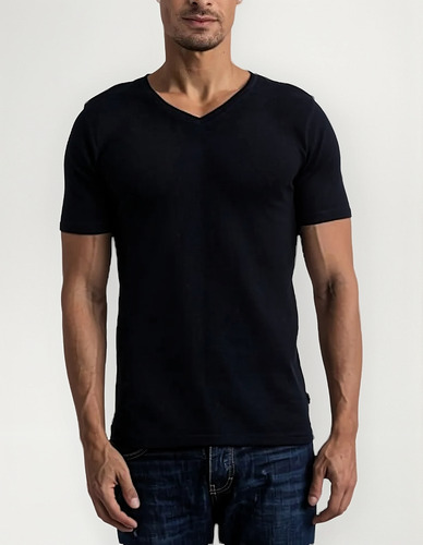 Camiseta Algodón 100% Manga Corta Cuello En V Hombre Básica