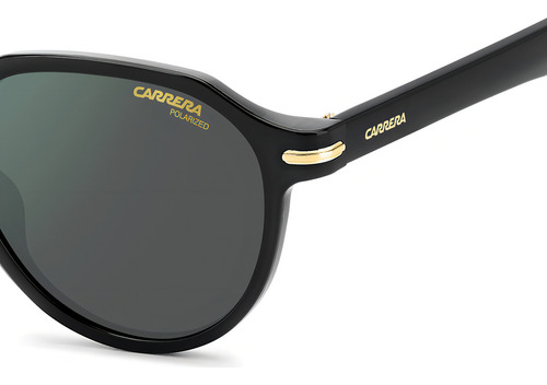 Anteojos De Sol Polarizados Carrera Carrera 314/s 20637080750q3 Chico, Diseño Mirror Con Marco Color Negro, Lente Verde De Poliamida Espejada, Varilla Negra