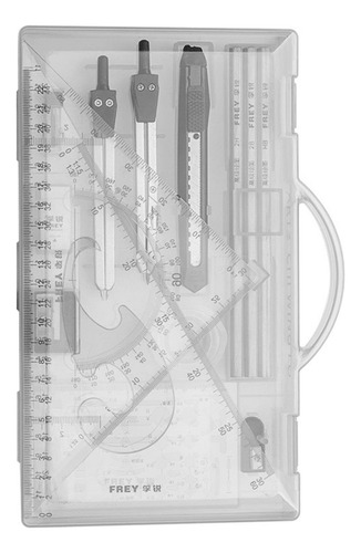V Juego De Geometría De Reglas Y Compás De Metal Con Estuche