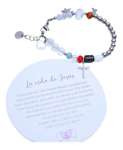 Pulsera De La Vida De Jesús De Acero Y Tarjeta Salve Regina