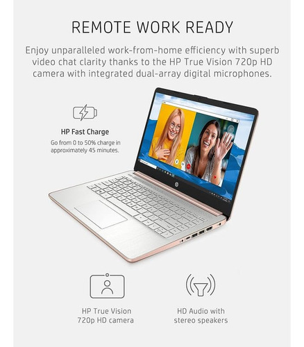 Laptop Hp 14 14'' Intel Celeron N4120 8gb 128gb -rosa