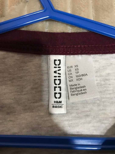 Remera Basica Mujer H&m Bordo Blanca Usada Xs Importada