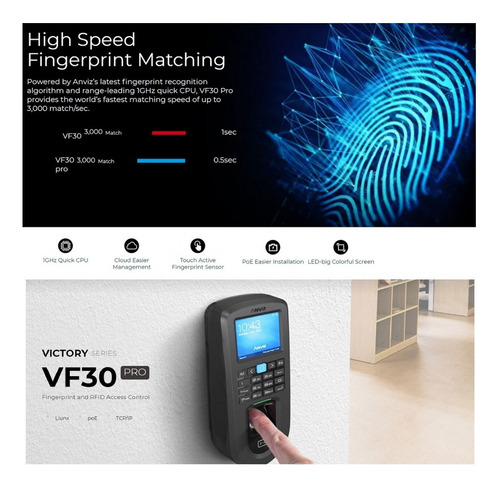 Control De Acceso Biometrico Huella Tarjeta Vf30-pro Poe Clo Negro