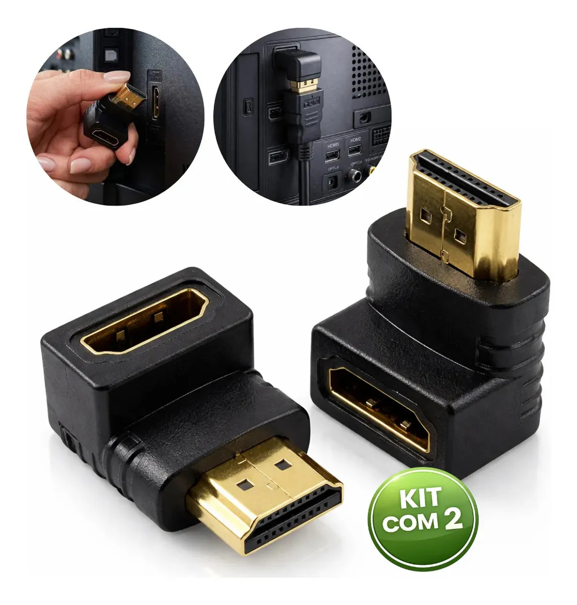 Kit 2 Adaptador Cabo Hdmi Curva L 90 Graus Tv Painel Parede Gurumania