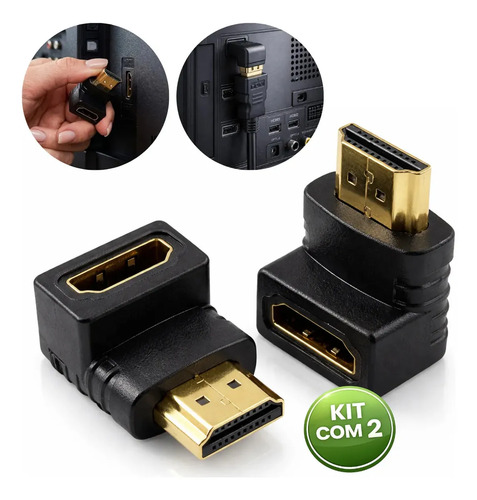 Kit 2 Adaptador Cabo Hdmi Curva L 90 Graus Tv Painel Parede Gurumania