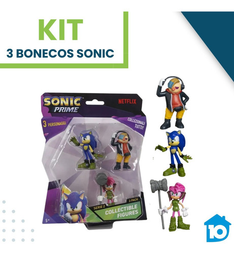 Kit Com 3 Bonecos Sonic Prime Colecionáveis Netflix Sortidos