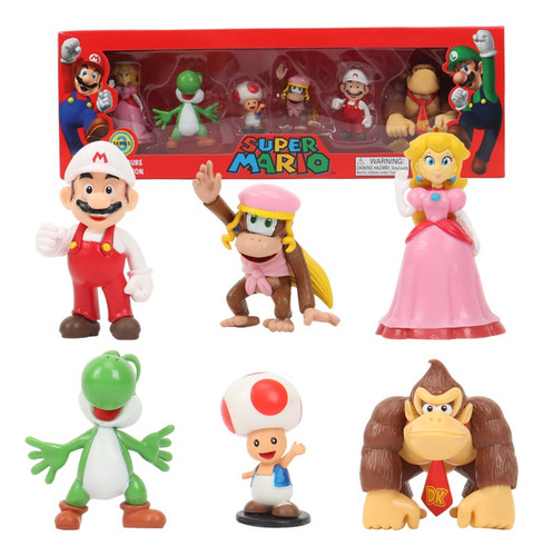 Figuras Super Mario Toad Donkey Peach Niños Juguete 6 Piezas