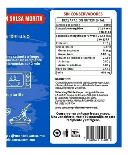 Champisalsas Champiñones Monteblanco Salsa Morita 250g