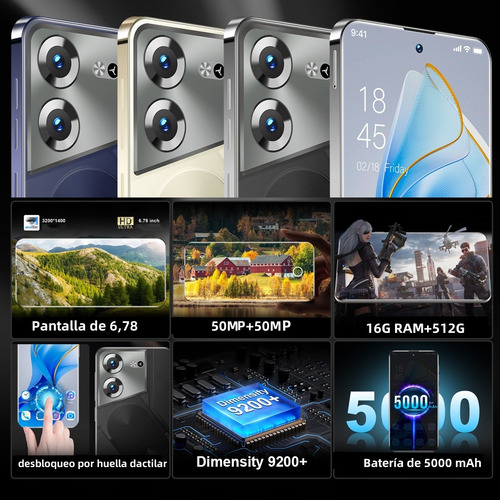 Más Barato Dual Sim Smartphone Android 14 Vove Pova 5 Pro Dimensity 9200+ Batería De Duración Ultralarga 16+512gb Pantalla 6.78'' Teléfono Inteligente Negro