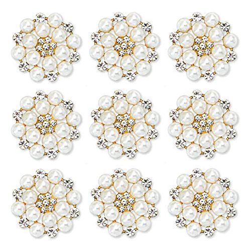 24 Pcs Botones De Perlas Rhinestones Oro, Broches De Pe...