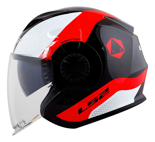 Casco Ls2 Verso Of570 Technik, blanco, negro y rojo, talla 58