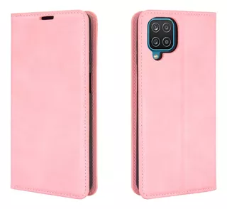 Funda Case Para Samsung A12 Flip Cover Rosa Antishock