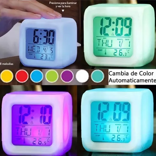 Reloj Despertador Luz Led 7 Colores Alarma Temperatura Fecha