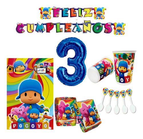 Set Kit Decoracion Pocoyo 12 Niños + Obsequio