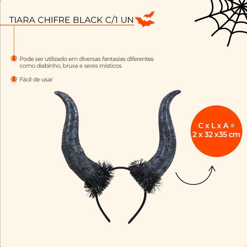 Tiara Chifre Preto Para Fantasia 2x32x35cm 1un