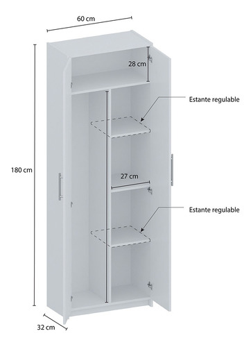 Mueble Organizador Despensero Escobero 2 Puertas 4 Estantes