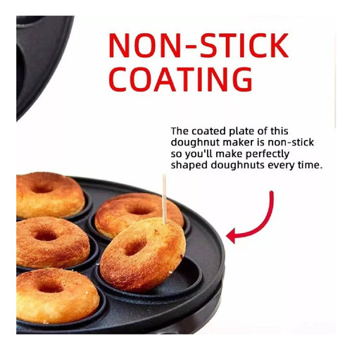 Mini Maquina Hacer Donas Donuts Antiadherente 7 Rosquillas Color Negro