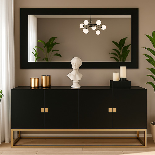 Bufetera Recibidor Credenza Multiusos Con Puertas Negro