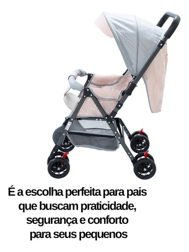 Carrinho De Bebê Passeio Reversível 15kg Compacto E Leve Cor Rosa Menina Chassi Preto