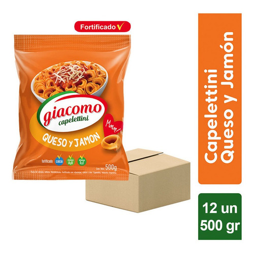 Pack X 12u Giacomo Pasta Semola Capelettini Queso Jamon 500g