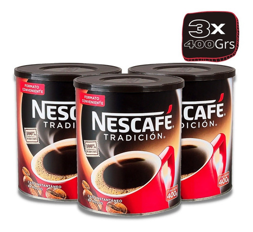 Café Instantáneo Nescafé Tradición Tarro 400 Grs - Pack X3