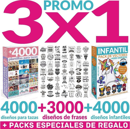 Promo 3x1 4000 Plantillas Taza +3000 Frases +4000 Infantiles