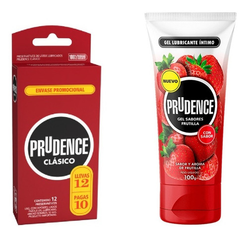  Preservativo + Gel Lubricante Frutilla Prudence Clásico X12