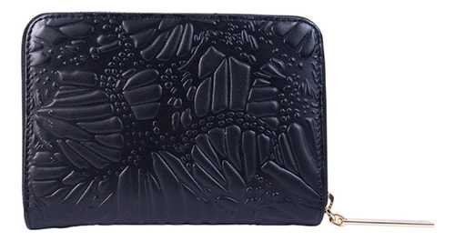Cartera Mediana Pineda Covalin Piel Grabado Mariposa Color Negro