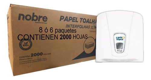 Dispensador Hoja Interfoliada + Caja 8 Paquetes De 250 Hojas