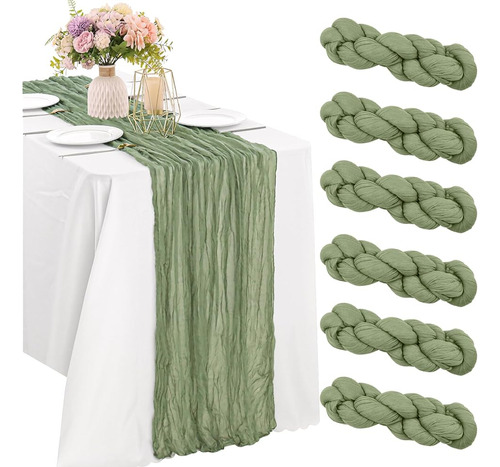 6 Piezas Sage Green 10ft Cheesecloth Table Runner Boho Gauze