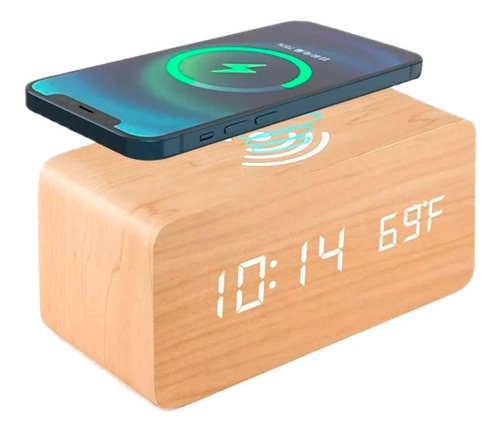 Reloj 2 En 1 Digital Tipo Madera Despertador + Cargador Celu