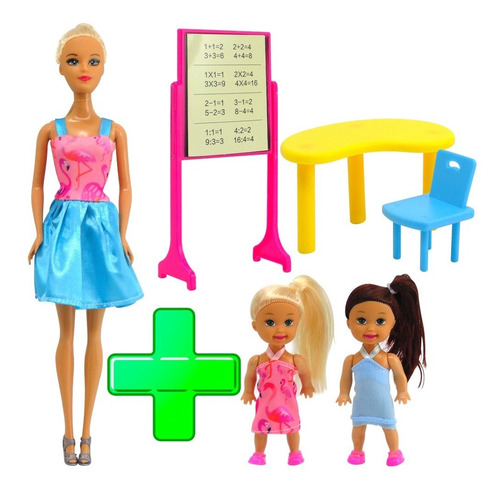 Muñeca Kiara Maestra Articulada + Accesorios + 2 Niñas Nenas