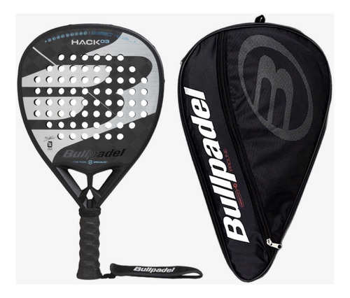 Pala de pádel Bullpadel Hack 03 2023 con funda para paquito, color plateado y negro